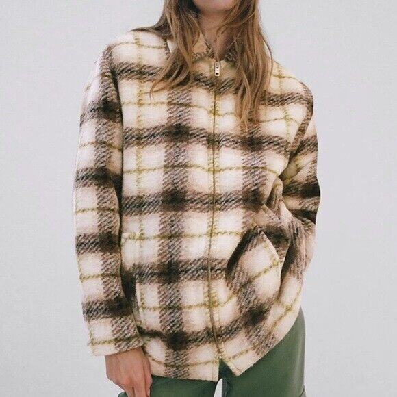 WILFRED FREE ARITZIA "Lyon" Plaid Wool Zipper Shacket US 1/SMALL - Picture 1 of 10
